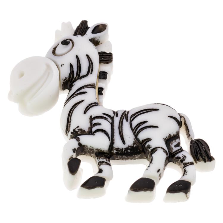 Kinderknopf aus Kunststoff - lustiges Zebra in Schwarz-Weiß 35mm