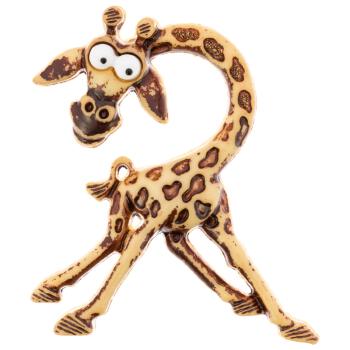 Kinderknopf aus Kunststoff - neugierige Giraffe in Braun-Beige
