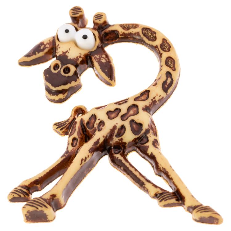 Kinderknopf aus Kunststoff - neugierige Giraffe in Braun-Beige 38mm