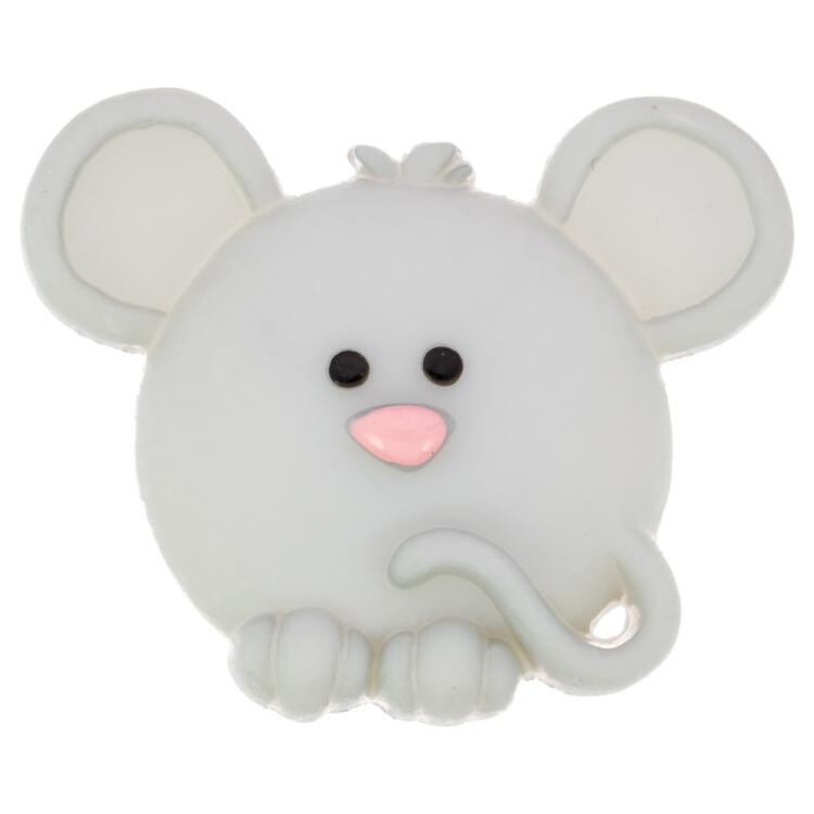 Kinderknopf/Babyknopf aus Kunststoff - kleines Mäuschen in Grau 23mm