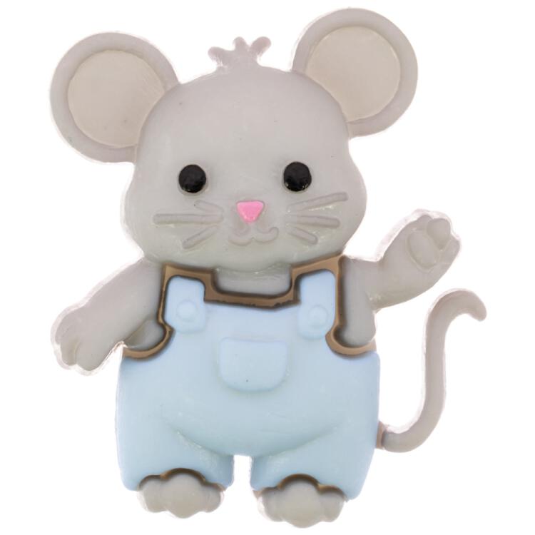 Kinderknopf/Babyknopf - putziges Mäuschen in blauer Latzhose 28mm