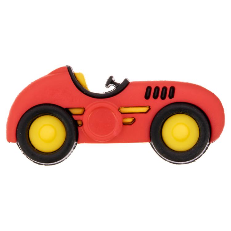Kinderknopf aus Kunststoff - Rennwagen in Rot 32mm