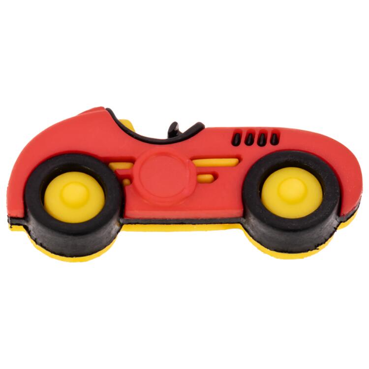 Kinderknopf aus Kunststoff - Rennwagen in Rot 32mm
