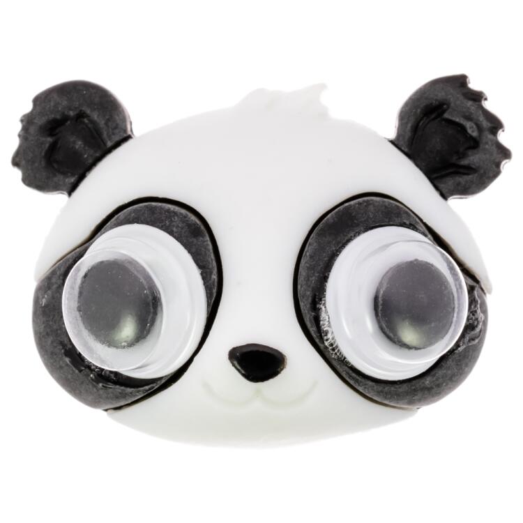 Kinderknopf aus Kunststoff - Panda-Kopf in Schwarz-Weiß mit Wackelaugen 23mm