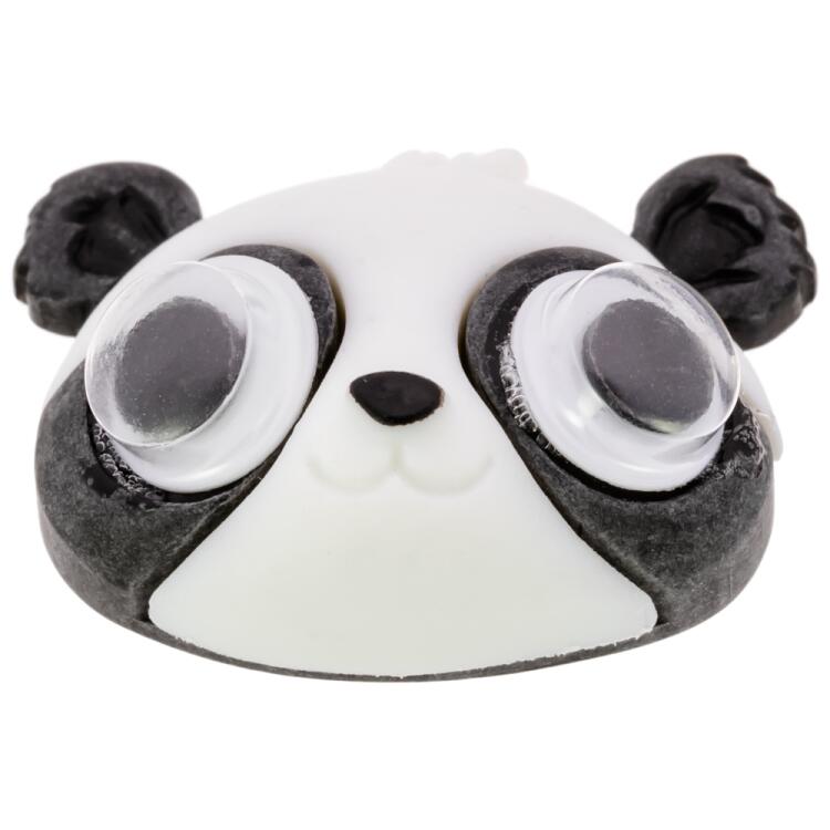 Kinderknopf aus Kunststoff - Panda-Kopf in Schwarz-Weiß mit Wackelaugen 23mm