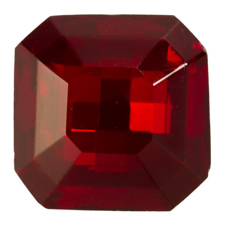 Glasknopf geschliffen in transparent Rot mit Metallöse 18mm