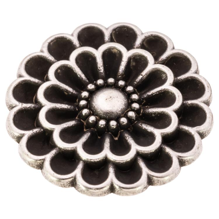 Metallknopf Blume in Altsilber 23mm