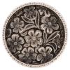 Flacher Metallknopf in Altsilber mit Blumenmotiv und filigranem Rand
