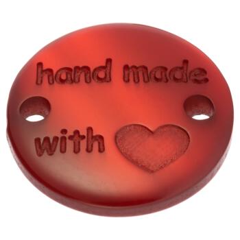 Knopf-Label "hand made with love" in Weinrot 18mm