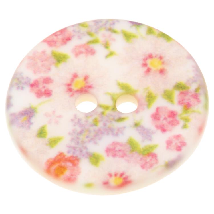 Perlmuttknopf matt mit Blumenprint in Rosa-Grün