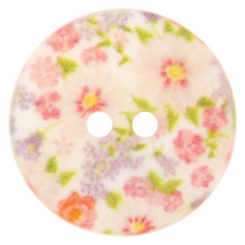 Perlmuttknopf matt mit Blumenprint in Rosa-Grün