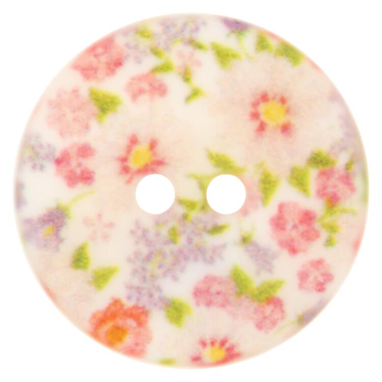 Perlmuttknopf matt mit Blumenprint in Rosa-Grün 20mm