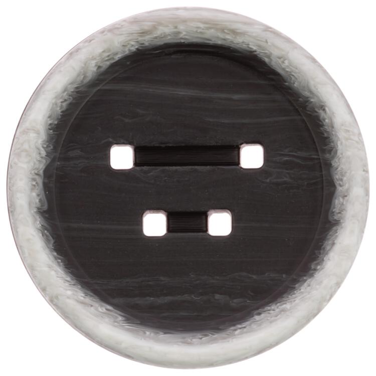 Kunststoffknopf in Schwarz mit meliertem Rand und asymmetrischen quadratischen Löchern
