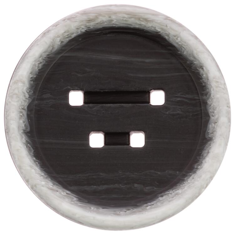 Kunststoffknopf in Schwarz mit meliertem Rand und asymmetrischen quadratischen Löchern 18mm