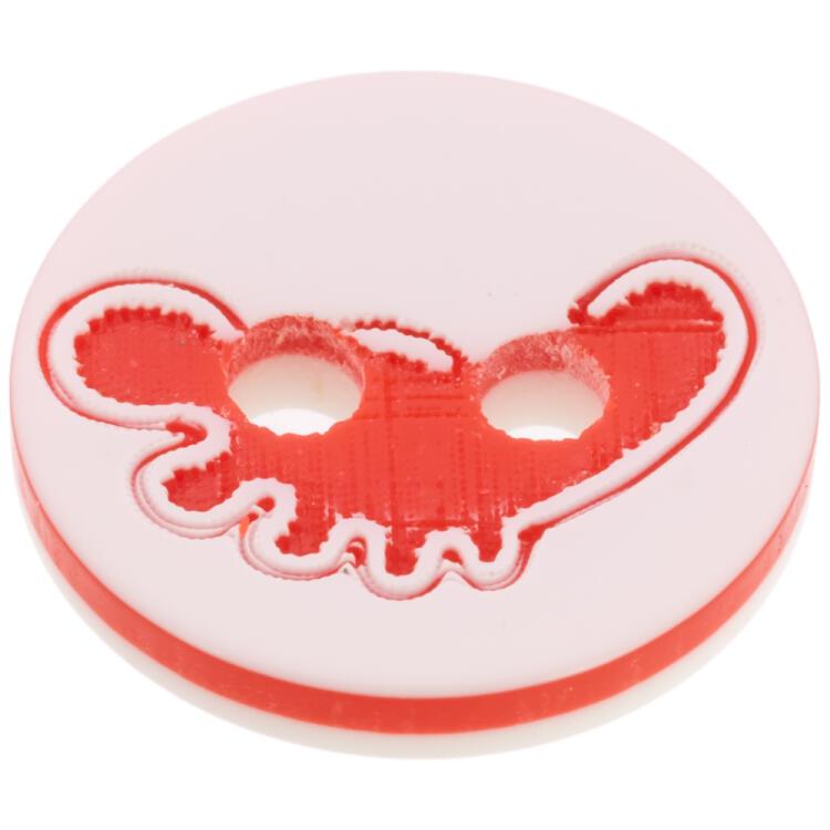 Kinderknopf aus Kunststoff in Weiß-Rot mit süßer Füßchen-Lasergravur
