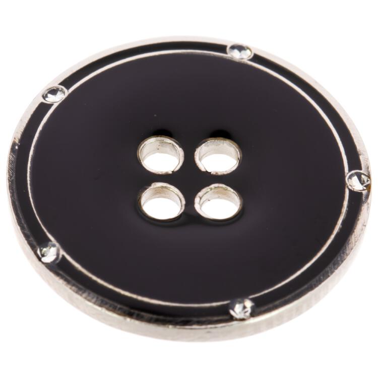 Eleganter Metallknopf in Schwarz-Silber geschmückt mit Swarovski Kristallen