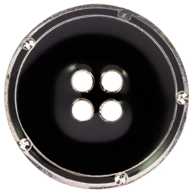 Eleganter Metallknopf in Schwarz-Silber geschmückt mit Swarovski Kristallen