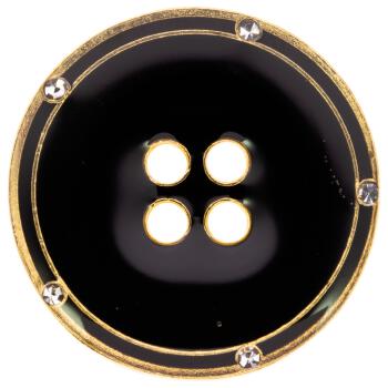Eleganter Metallknopf in Schwarz-Gold geschmückt mit Swarovski Kristallen