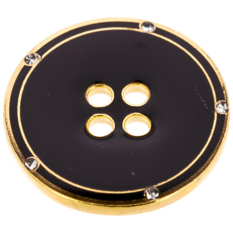 Eleganter Metallknopf in Schwarz-Gold geschmückt mit Swarovski Kristallen 15mm