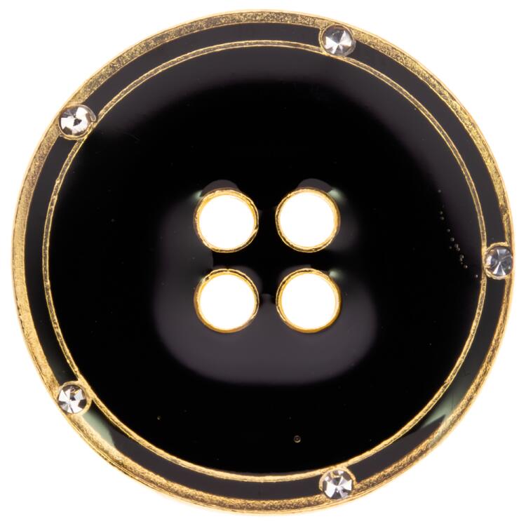 Eleganter Metallknopf in Schwarz-Gold geschmückt mit Swarovski Kristallen 15mm