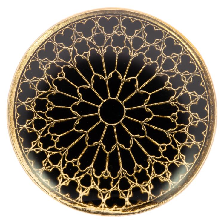Schwarzer Metallknopf mit goldenem Ornament 15mm