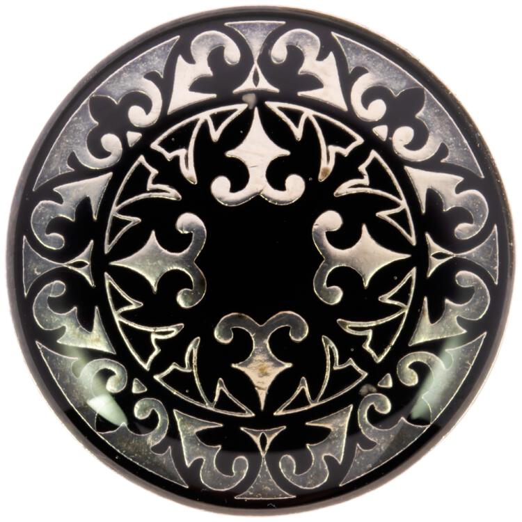 Metallknopf mit Ornament in Schwarz-Silber