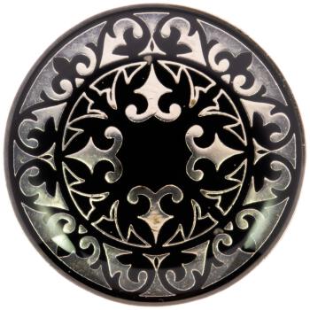 Metallknopf mit Ornament in Schwarz-Silber