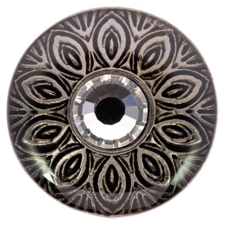 Schmuckknopf aus Metall in Anthrazitschwarz mit Swarovski Kristall