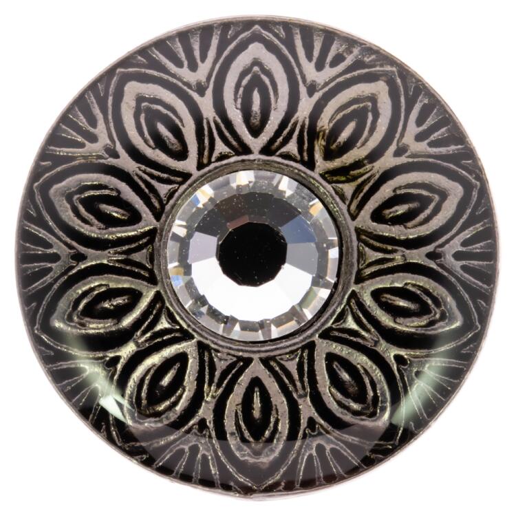 Schmuckknopf aus Metall in Anthrazitschwarz mit Swarovski Kristall 15mm