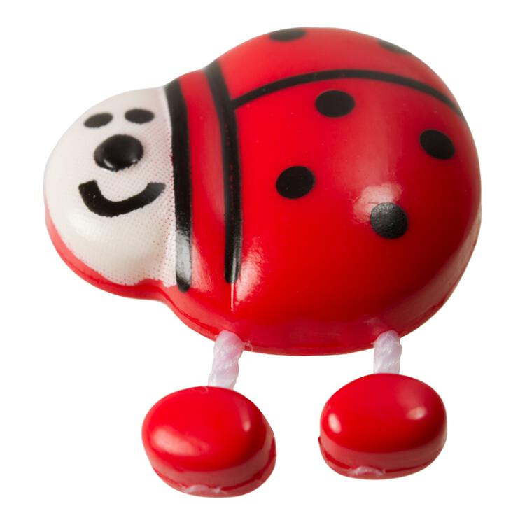 Kinderknopf - lustiger Marienkäfer in Rot mit Füßchen 15mm