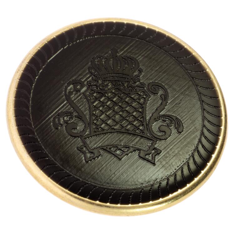 Edler Wappenknopf - goldene Metallfassung mit Kunststoffeinlage in Schwarz 15mm