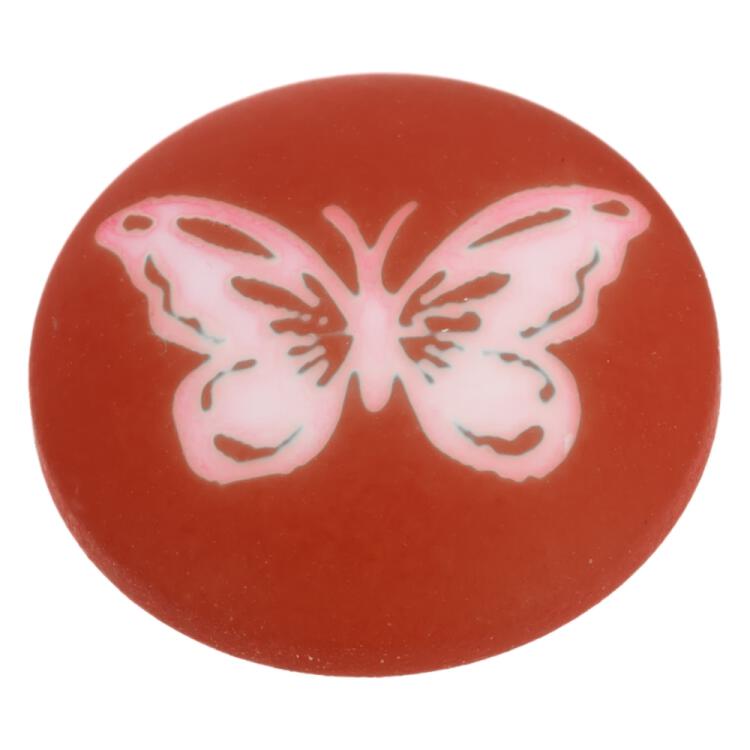 Kinderknopf/Babyknopf aus Kunststoff in Rot mit Schmetterling-Lasergravur