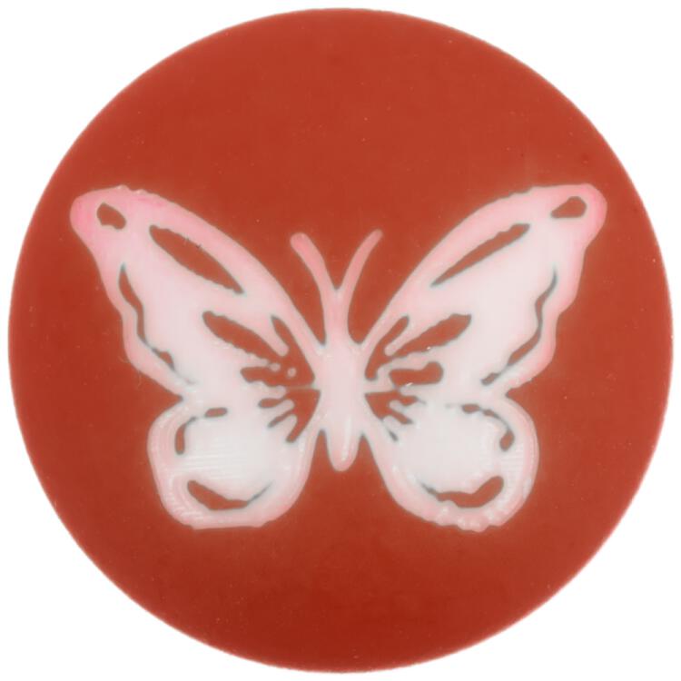 Kinderknopf/Babyknopf aus Kunststoff in Rot mit Schmetterling-Lasergravur