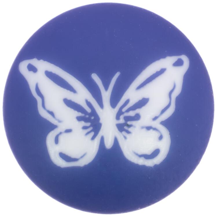 Kinderknopf/Babyknopf aus Kunststoff in Blau mit Schmetterling-Lasergravur