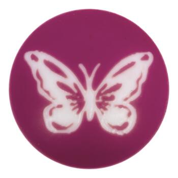 Kinderknopf/Babyknopf aus Kunststoff in Lila mit Schmetterling-Lasergravur