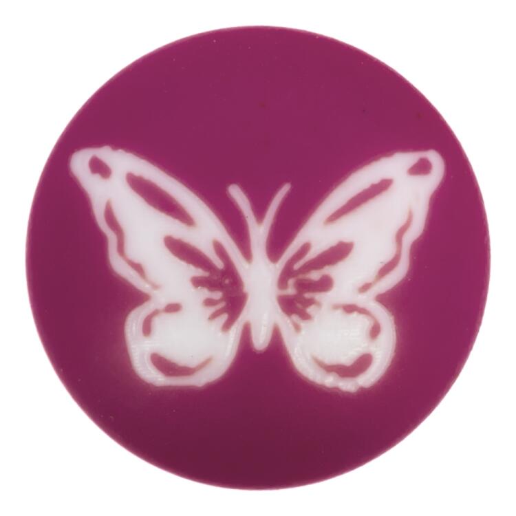Kinderknopf/Babyknopf aus Kunststoff in Lila mit Schmetterling-Lasergravur 12mm