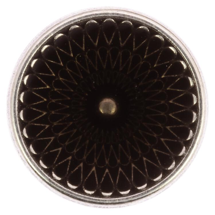 Silberner Metallknopf mit geometrischem Blumenmuster und Harz-Füllung in Anthrazit 11mm