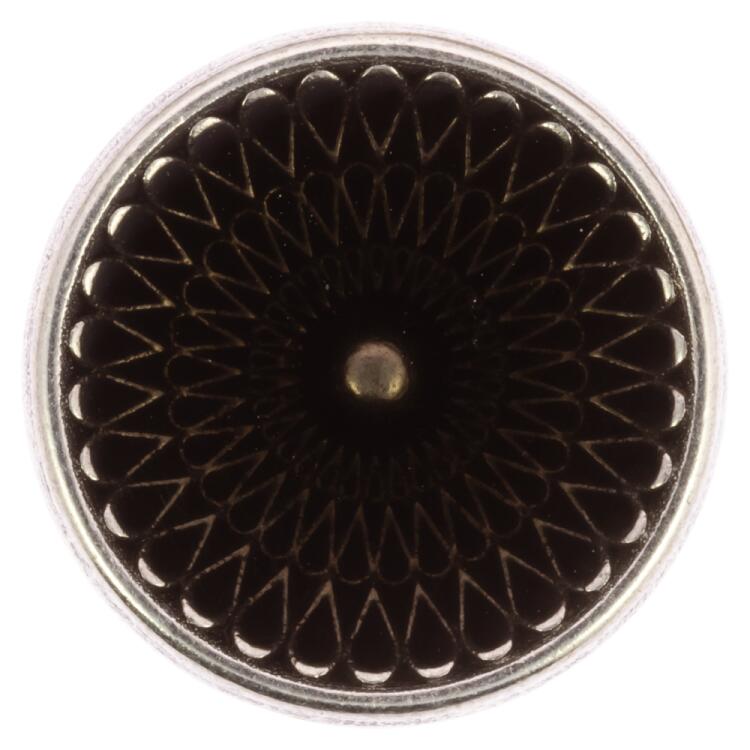 Silberner Metallknopf mit geometrischem Blumenmuster und Harz-Füllung in Anthrazit 23mm