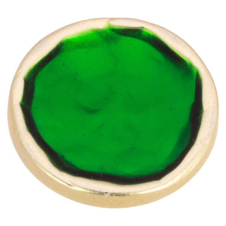 Goldener Metallknopf mit Füllung in Grün 15mm