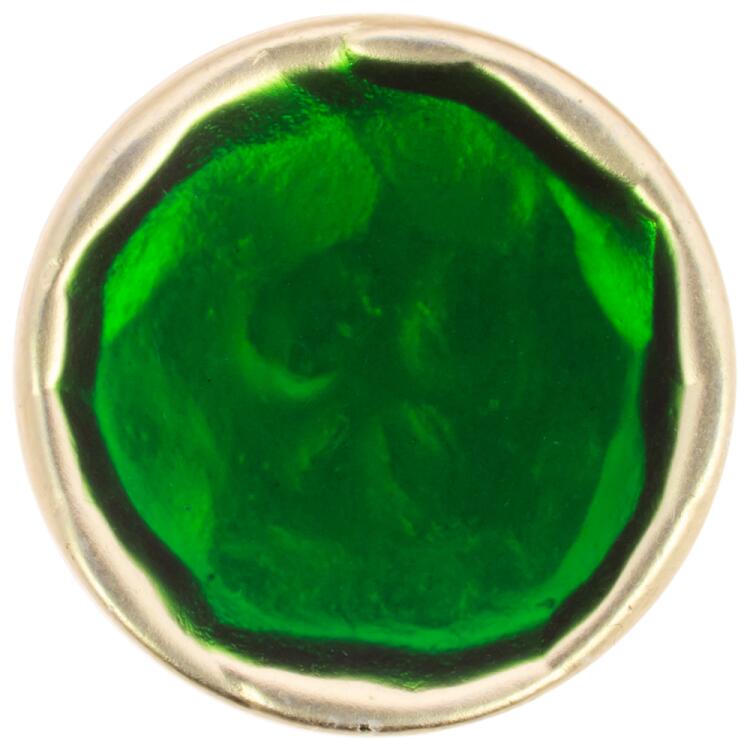 Goldener Metallknopf mit Füllung in Grün 15mm