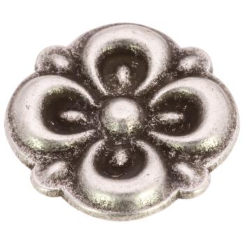Blumenförmiger Metallknopf in Altsilber