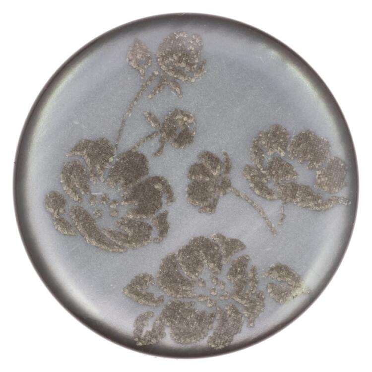 Edler Kunststoffknopf in Perlmuttoptik Grau mit Blumenmotiv 15mm