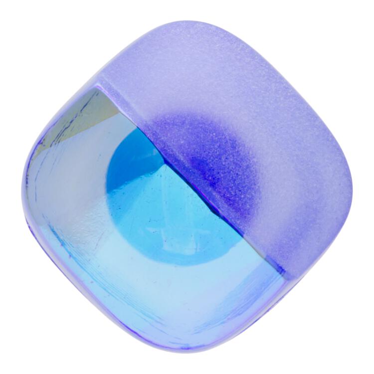Glasknopf quadratisch in Blau - eine Hälfte glänzend und andere matt 18mm