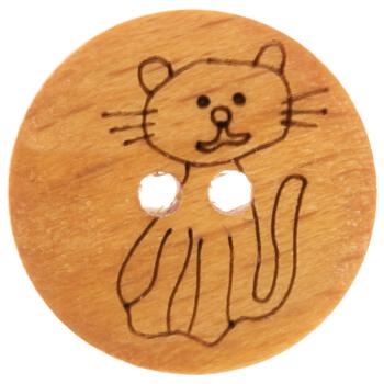 Kinderknopf - Holzknopf mit Katze-Motiv