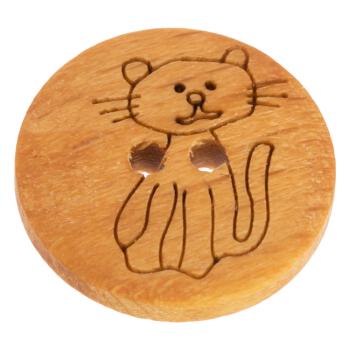 Kinderknopf - Holzknopf mit Katze-Motiv
