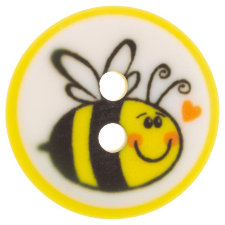 Kinderknopf aus Kunststoff in Gelb mit süßem Bienenprint