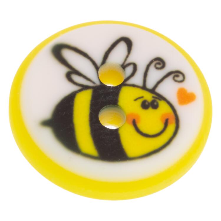Kinderknopf aus Kunststoff in Gelb mit süßem Bienenprint 15mm