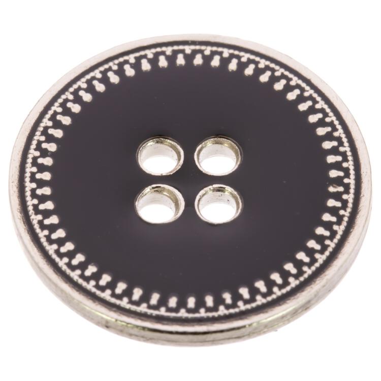 Eleganter Metallknopf in Schwarz-Silber mit Zierrand