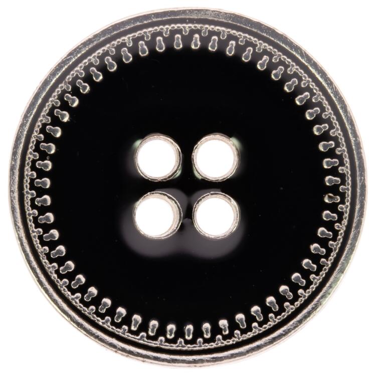 Eleganter Metallknopf in Schwarz-Silber mit Zierrand 15mm