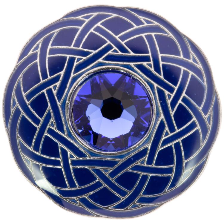 Schmuckknopf aus Metall in Blau-Silber mit Swarovski Kristall in Saphirblau